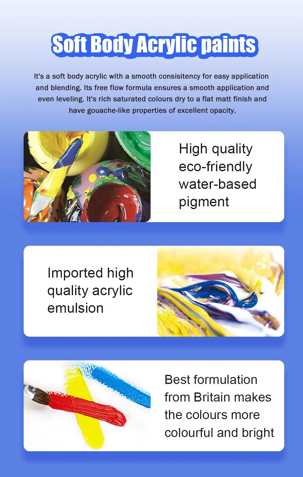 China Supplier Craft Finger Water Color Poster Acrylic Paint 100ml Acrylic Color