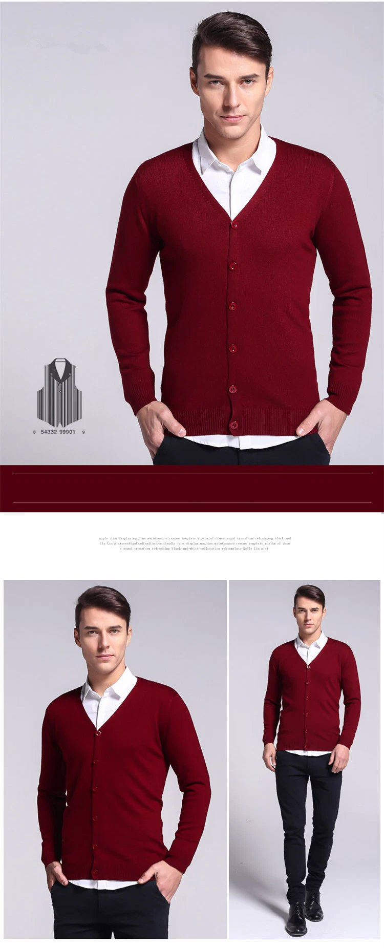 Hot Selling Cheap Price Men&prime;s Cashmere Cardigan V-Neck Solid Color Large Size Slim Fit Long-Sleeved Office Business Sweater/Sweaters/Jerseys/Coat