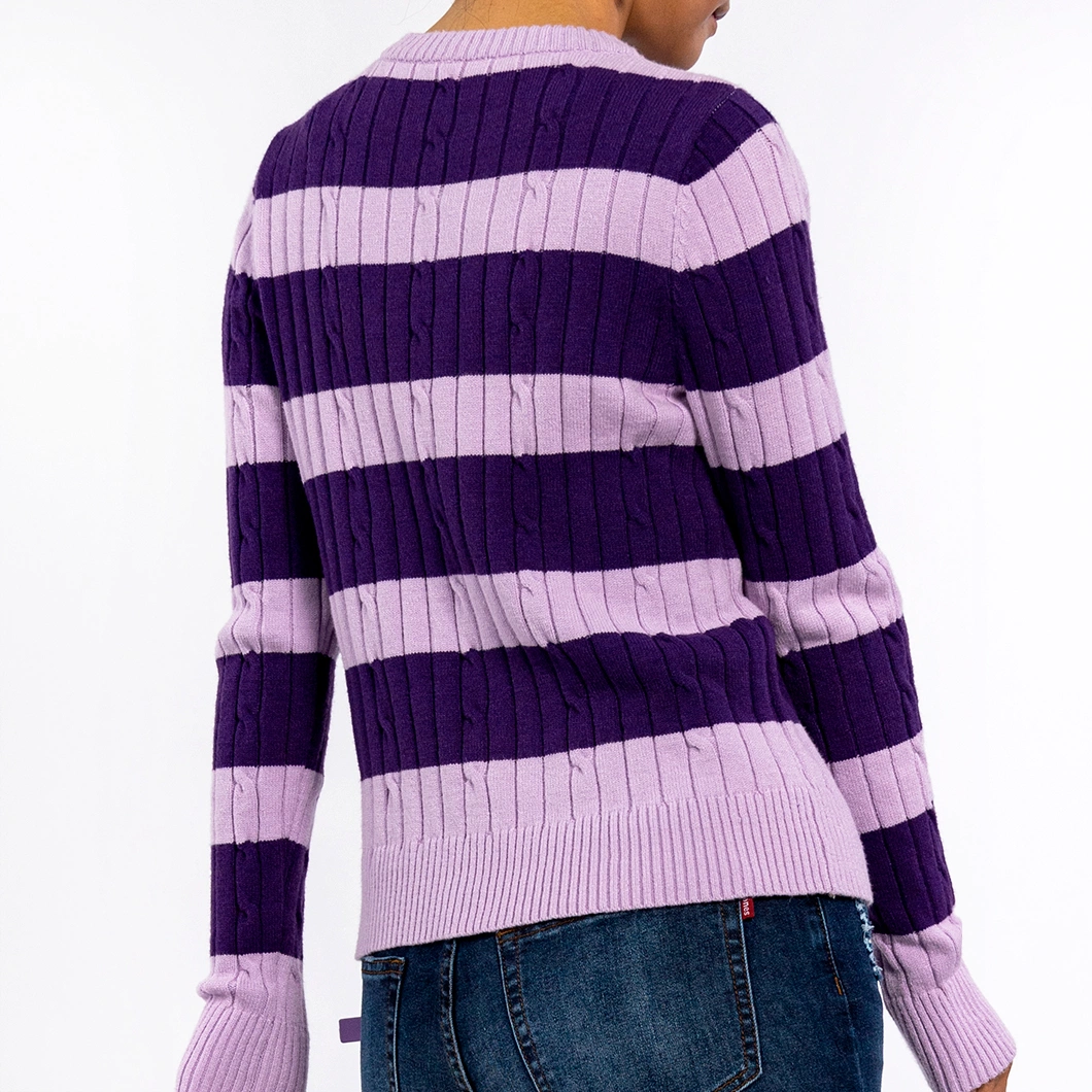 Winter Round Neck Stripe Color Blocking Twist Long Sleeve Striped Sweater Women Knitwear
