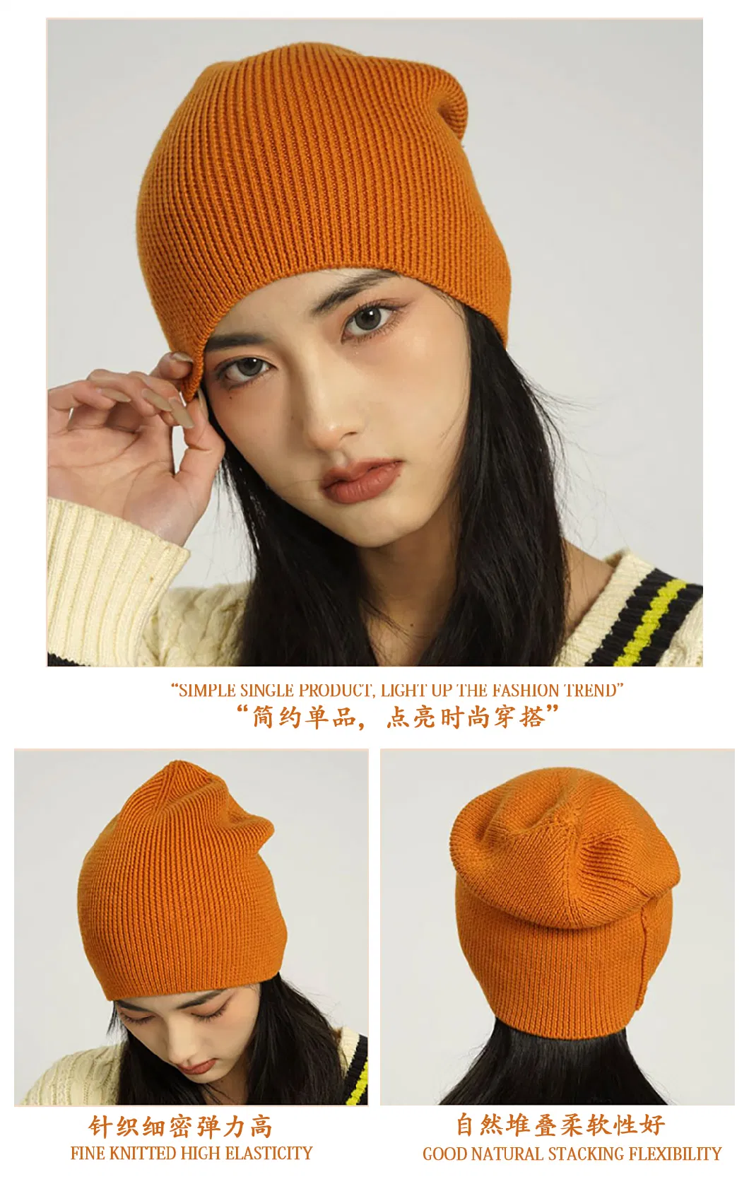 100% Cashmere Knitted Beanie Hat High Quality Customized Knitted Hats