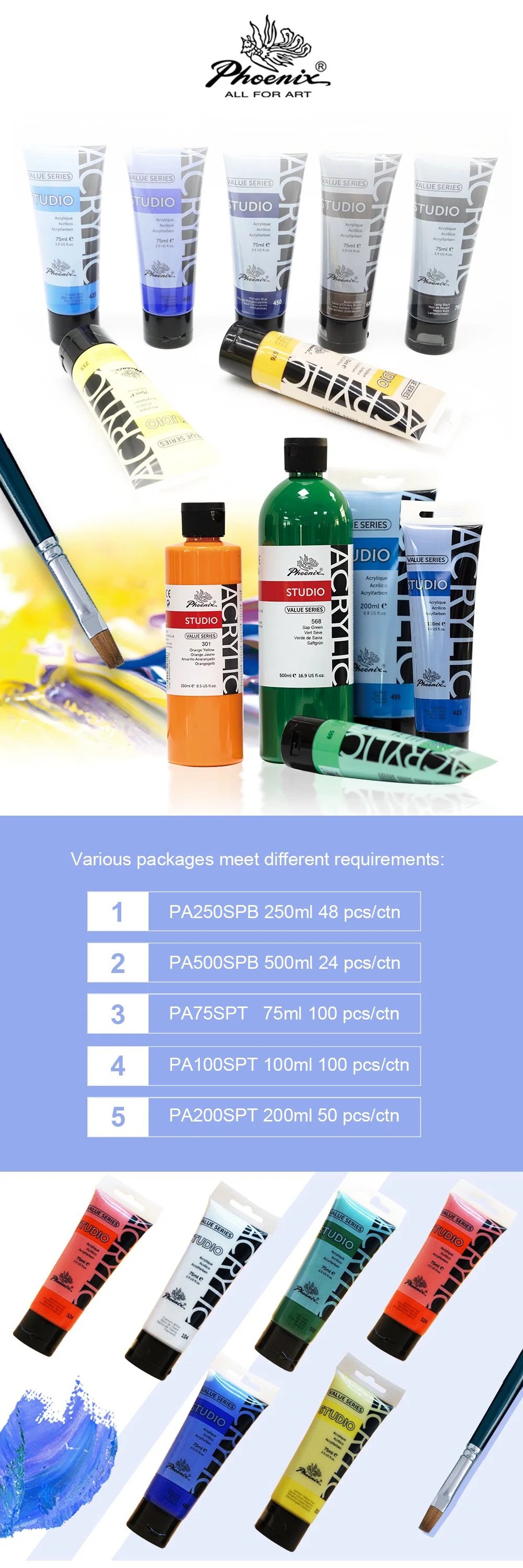 Hot Sale Acrylic Paint Colors 500ml Studio Acrylic Color for Students