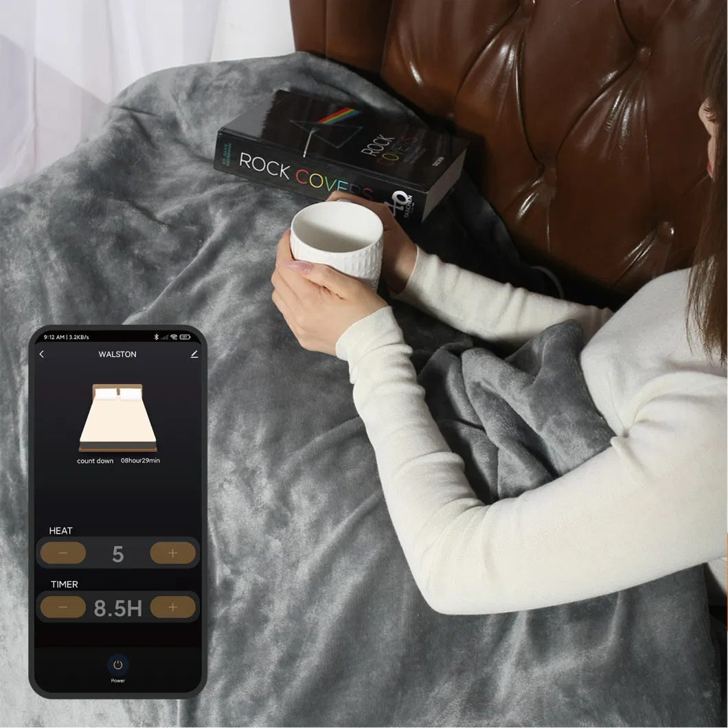Tuya System Wireless Connected Electric Heating Throw Single Controller, Gray Flannel, Machine Washable 50*60 Inch