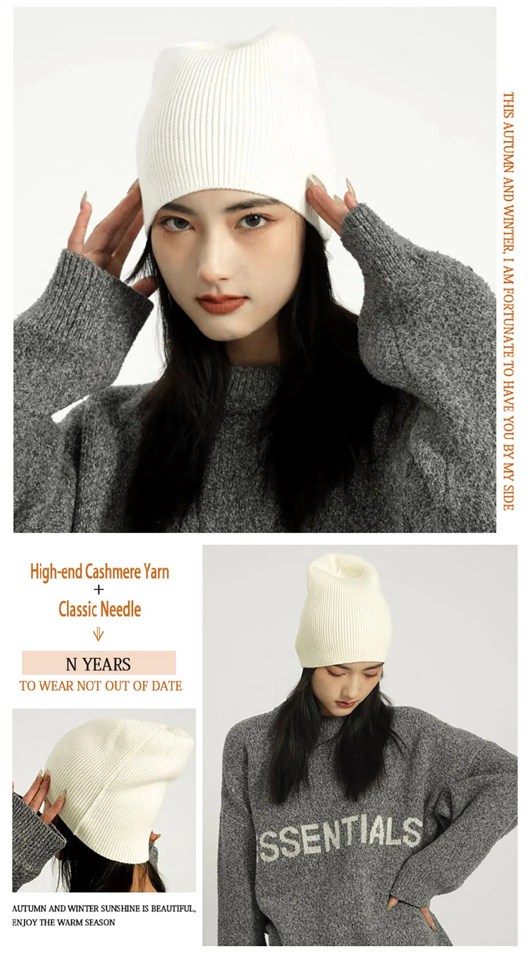 100% Cashmere Knitted Beanie Hat High Quality Customized Knitted Hats