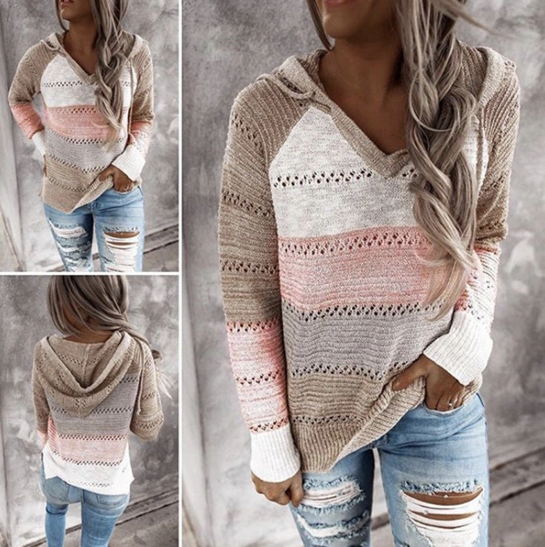 a Large Number of Stock Color and Size of Explosive Sweater Women&prime;s V-Neck Hooded Knitwear