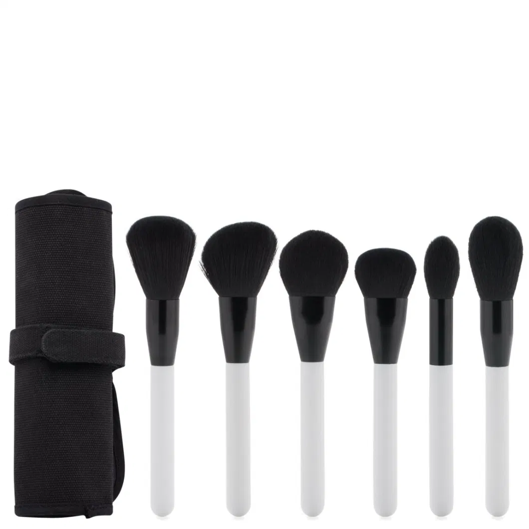 Customized Luxury Eco-Friendly White Black High Quality 6 Pieces Cosmetic Brush Makeup Brush Powder Contour Travel Face Brush Set