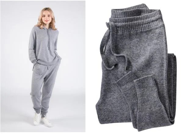 Women&prime; S Luxe Cashmere Leisure Joggers Pant and Cashmere Hoodie Sweater